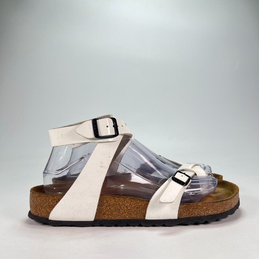 Birkenstock Yara White Thong Sandals Ankle Strap Cork Footbed Women's Size 7